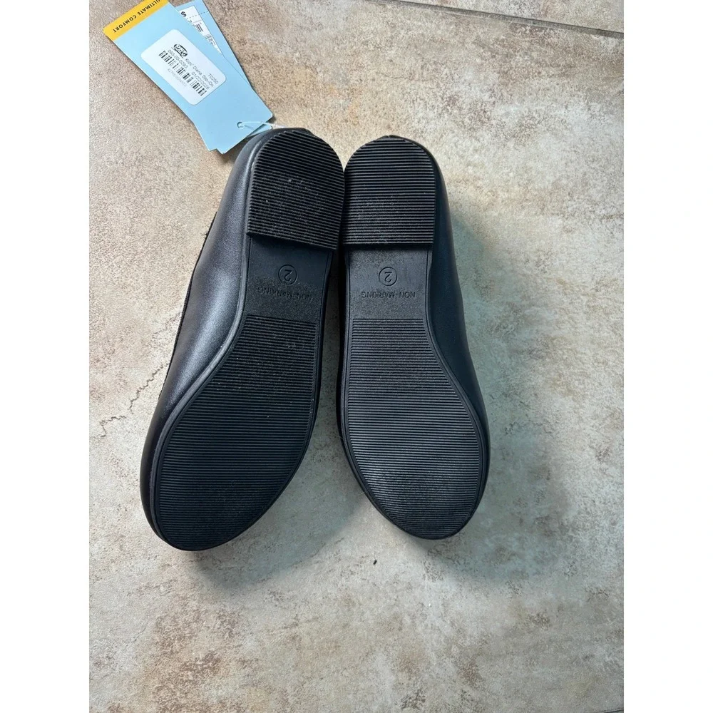 Cat & Jack Kids Diana Ballet Flats Black Bow Memory Foam Size 2 NEW